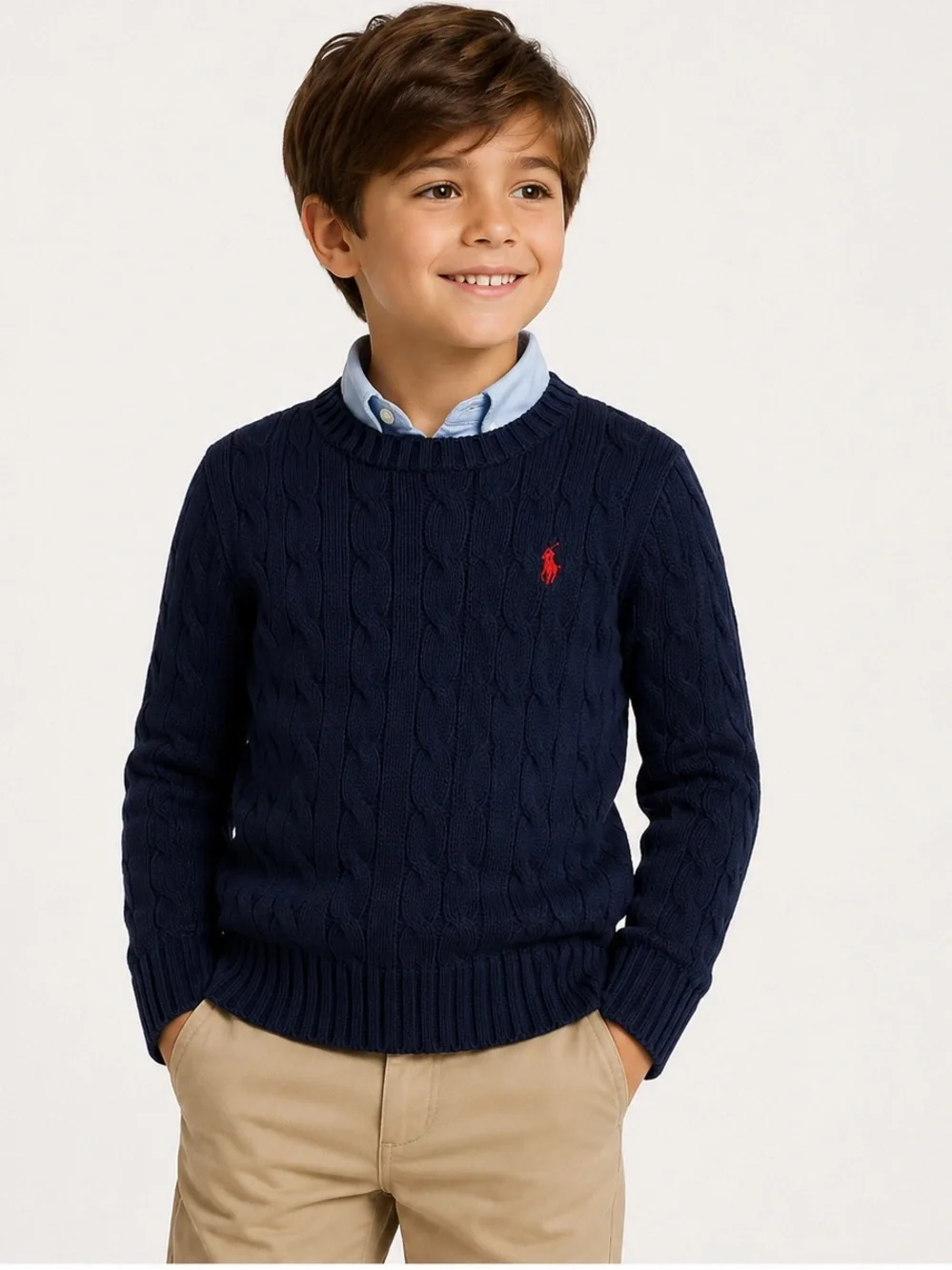 Polo Ralph Lauren Boys Navy Cable Knit Cotton Sweater Size 6
